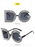 Fashion Crystal Diamond Round Oversized Sun glasses Brand Luxury DG Sunglasses Ladies Fashion Sunglasses for Women Party