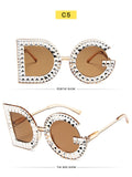 Fashion Crystal Diamond Round Oversized Sun glasses Brand Luxury DG Sunglasses Ladies Fashion Sunglasses for Women Party